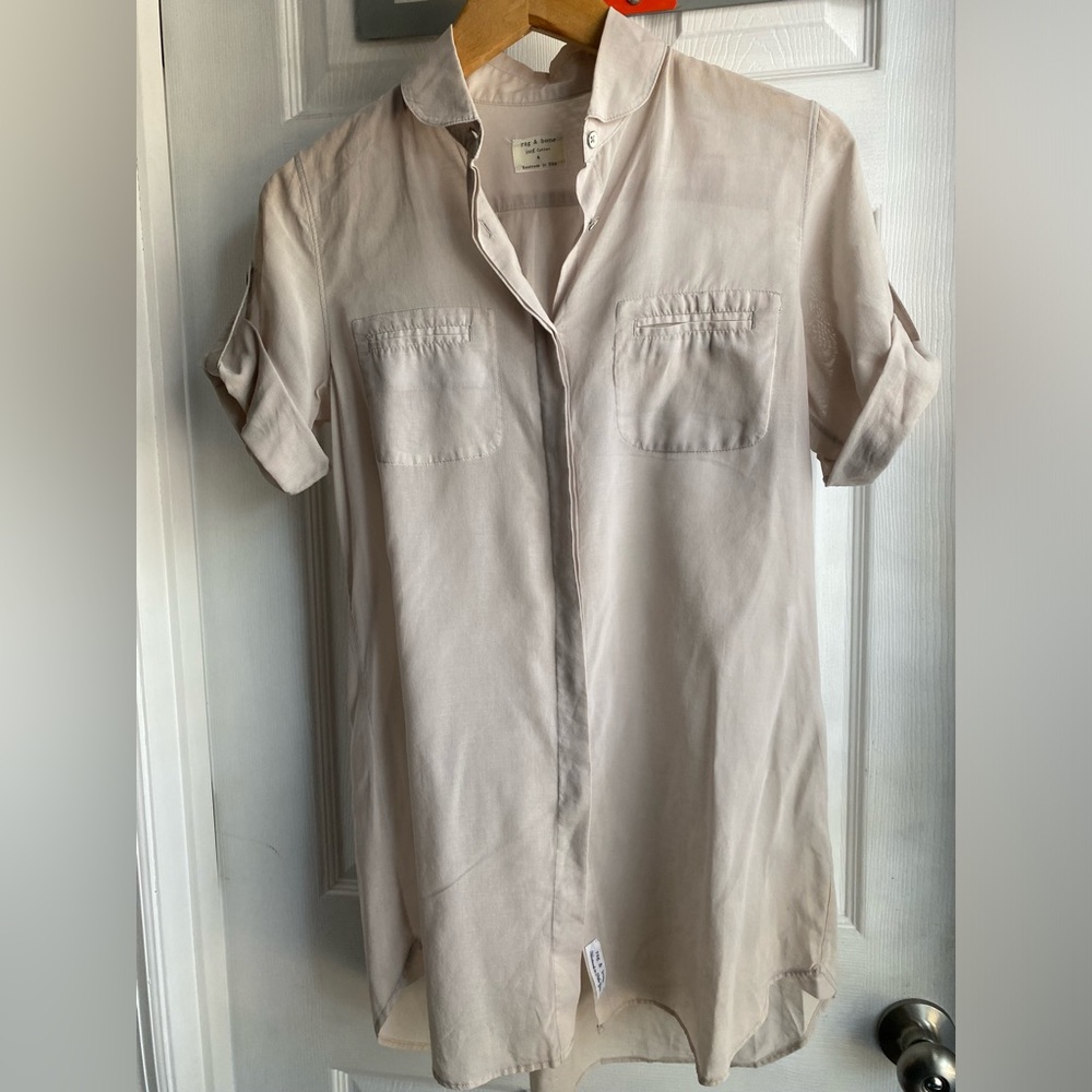 Rag & Bone 100% Cotton Button Down Blouse Long Neutral Size 4